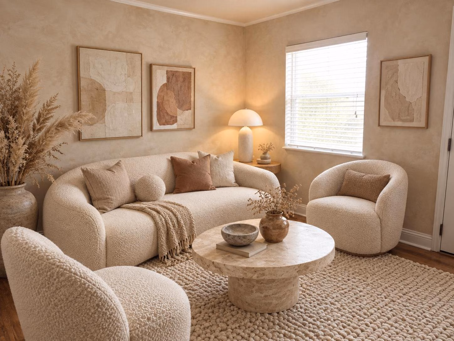 The same living room redesigned by RoomDesignAI in the Organic Modern style