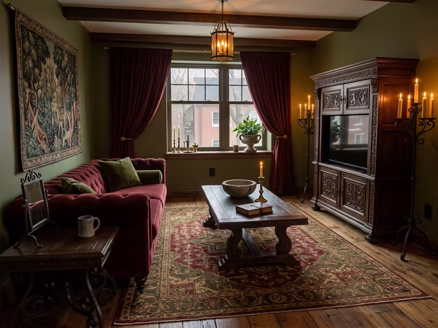 The hero living room redesigned in Castlecore style