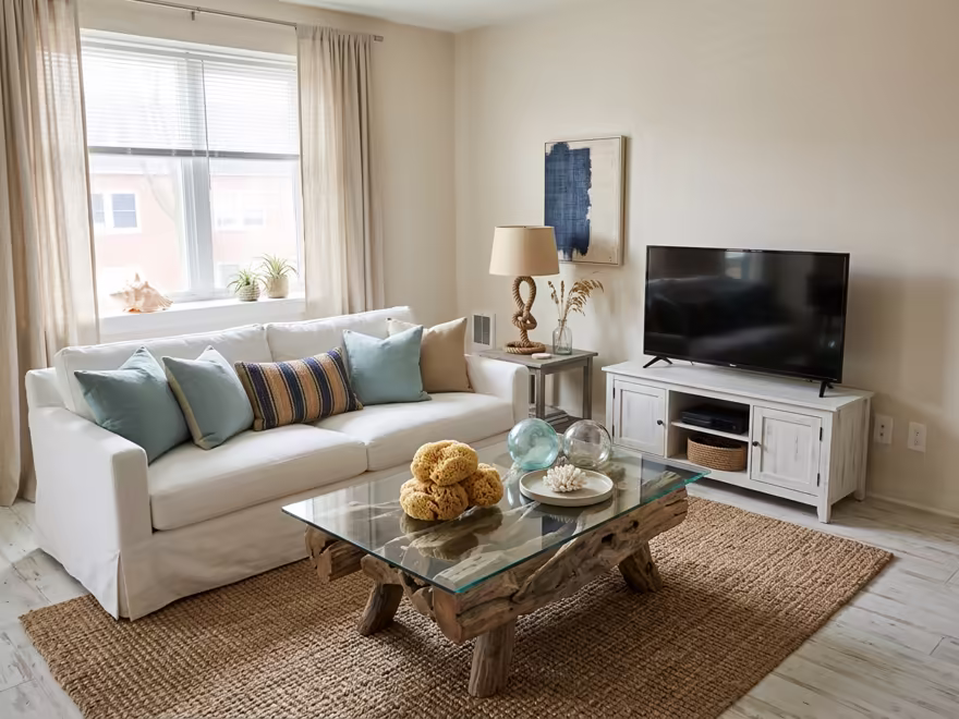 The hero living room redesigned in Coastal style