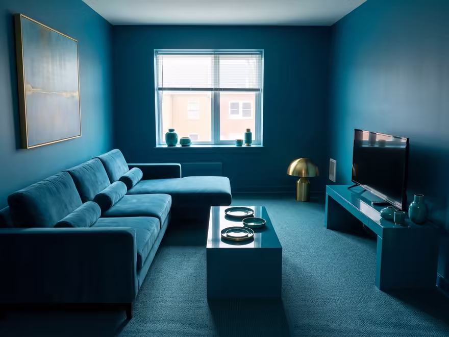 The hero living room redesigned in Color Drench style