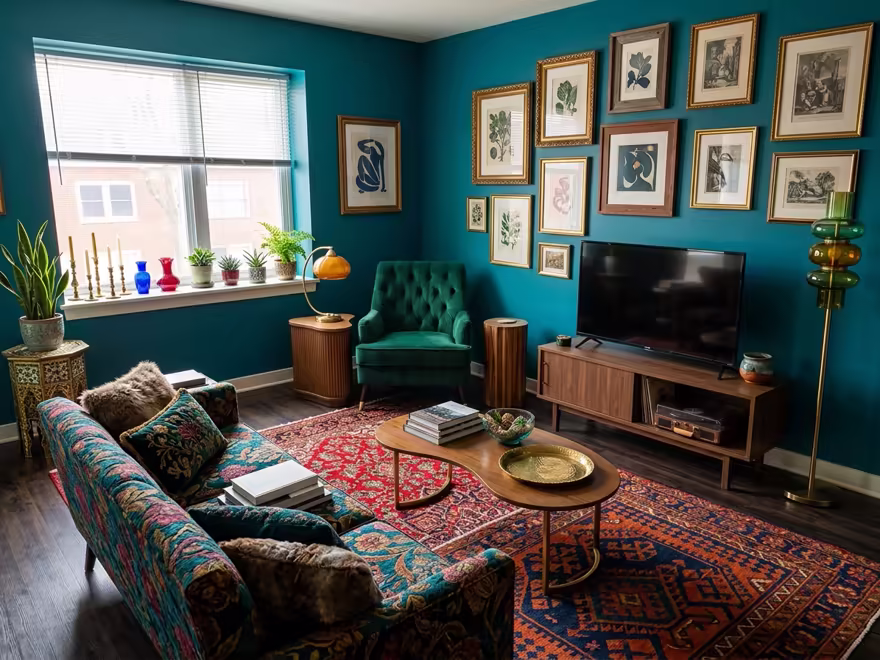 The hero living room redesigned in Eclectic style