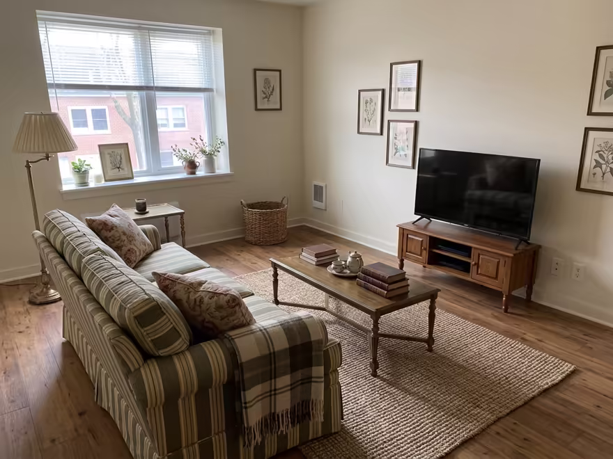 The hero living room redesigned in English Country style