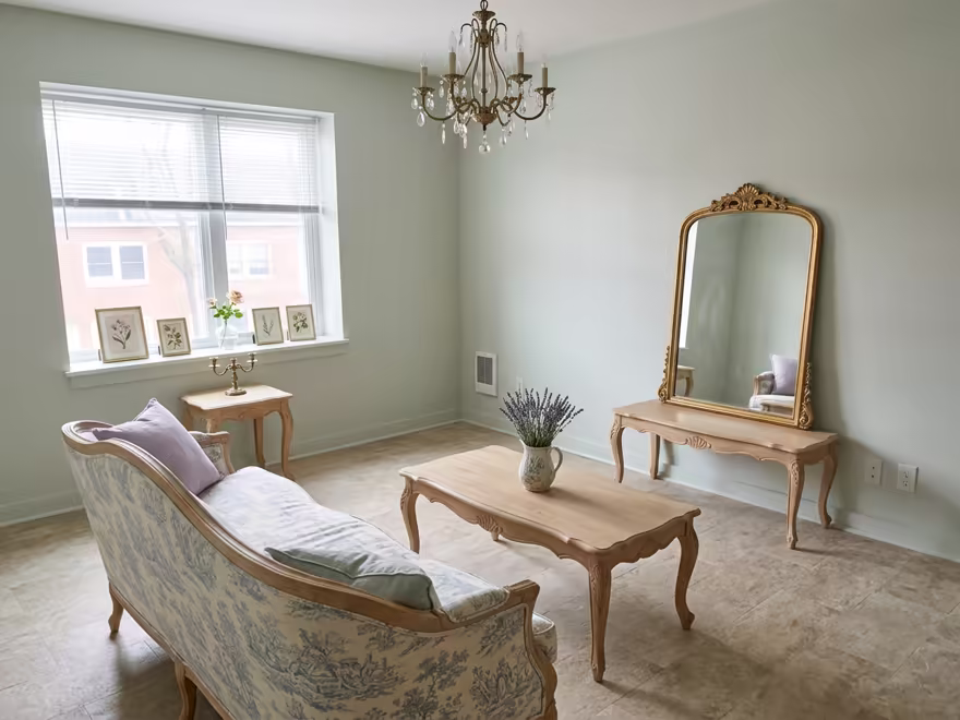 The hero living room redesigned in French Country style