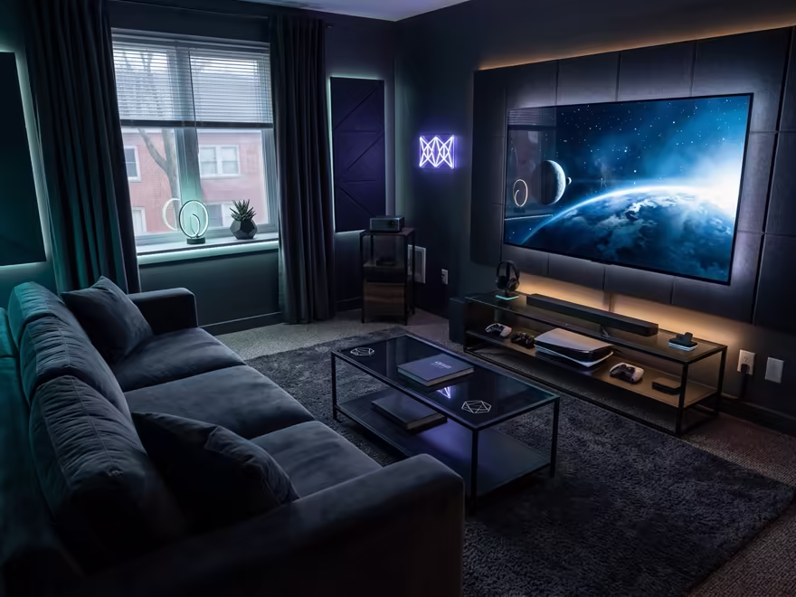 The hero living room redesigned in Gamer Den style