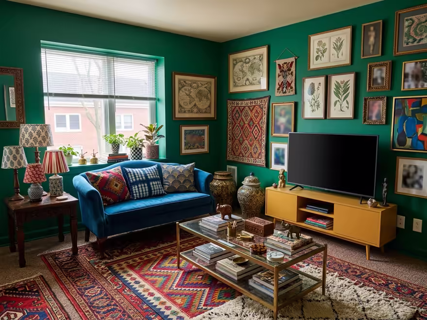The hero living room redesigned in Maximalist style