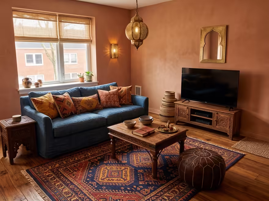 The hero living room redesigned in Moroccan style