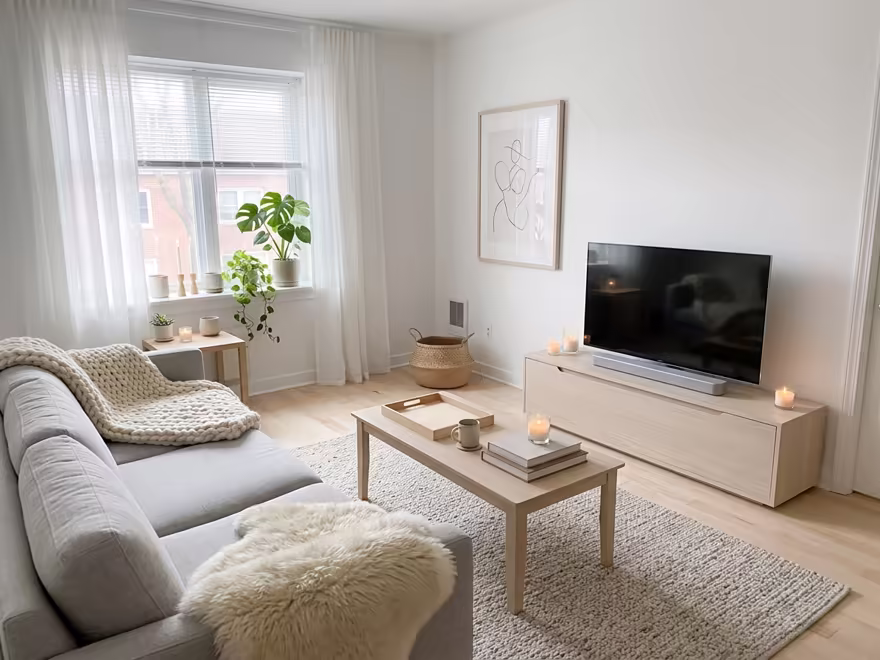 The hero living room redesigned in Scandinavian style