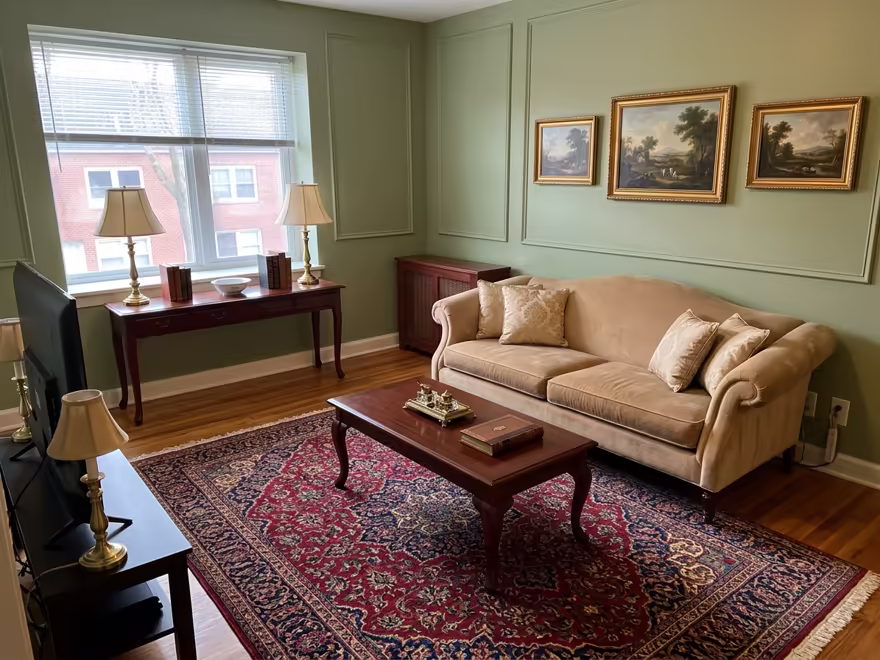 The hero living room redesigned in Traditional style
