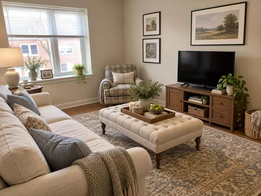 The hero living room redesigned in Transitional style