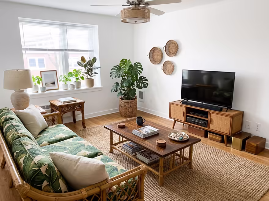 The hero living room redesigned in Tropical style