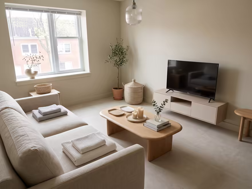 The hero living room redesigned in Wellness Spa style