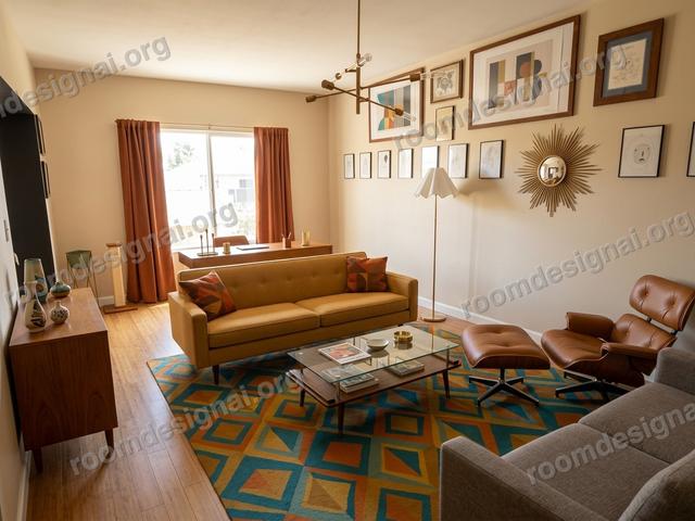 A real room redesigned in Mid-Century Modern style